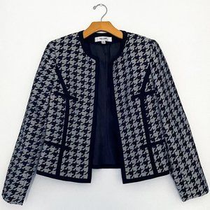 Jones Studio Black Gray Herringbone Print Open Front Suit Jacket Size 4